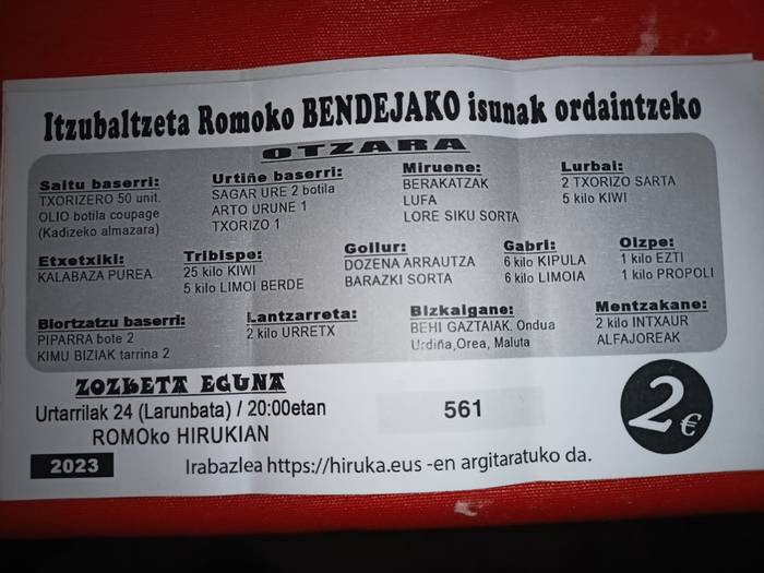 Itzubaltzeta/Romoko bendeja egiteagatik jarritako isunari aurre egiteko zozketa abiatu du Agroasanbladak