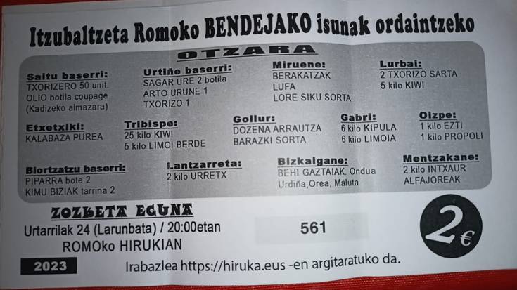 Itzubaltzeta/Romoko bendeja egiteagatik jarritako isunari aurre egiteko zozketa abiatu du Agroasanbladak