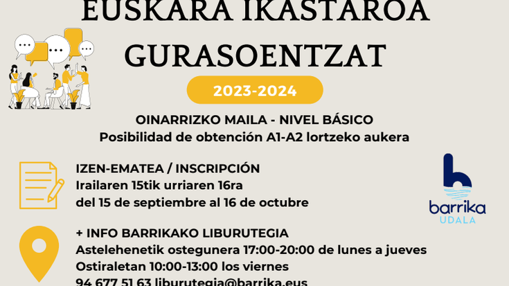 Gurasoentzako euskara ikastaroan izena emateko epea ireki dute Barrikan